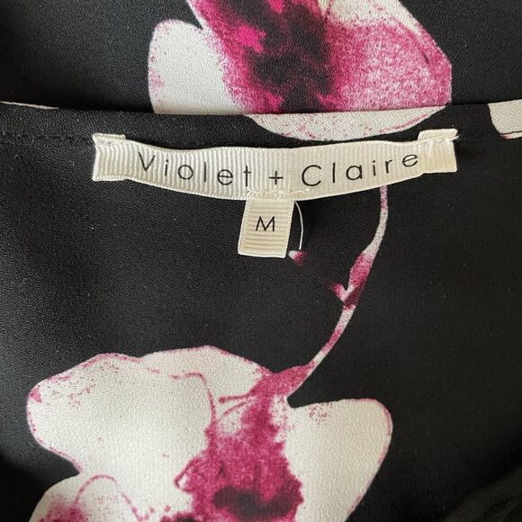 Violet + Claire Semi Sheer Blouse Black Floral 3/4 Sleeve Women's Medium M - Picture 6 of 7